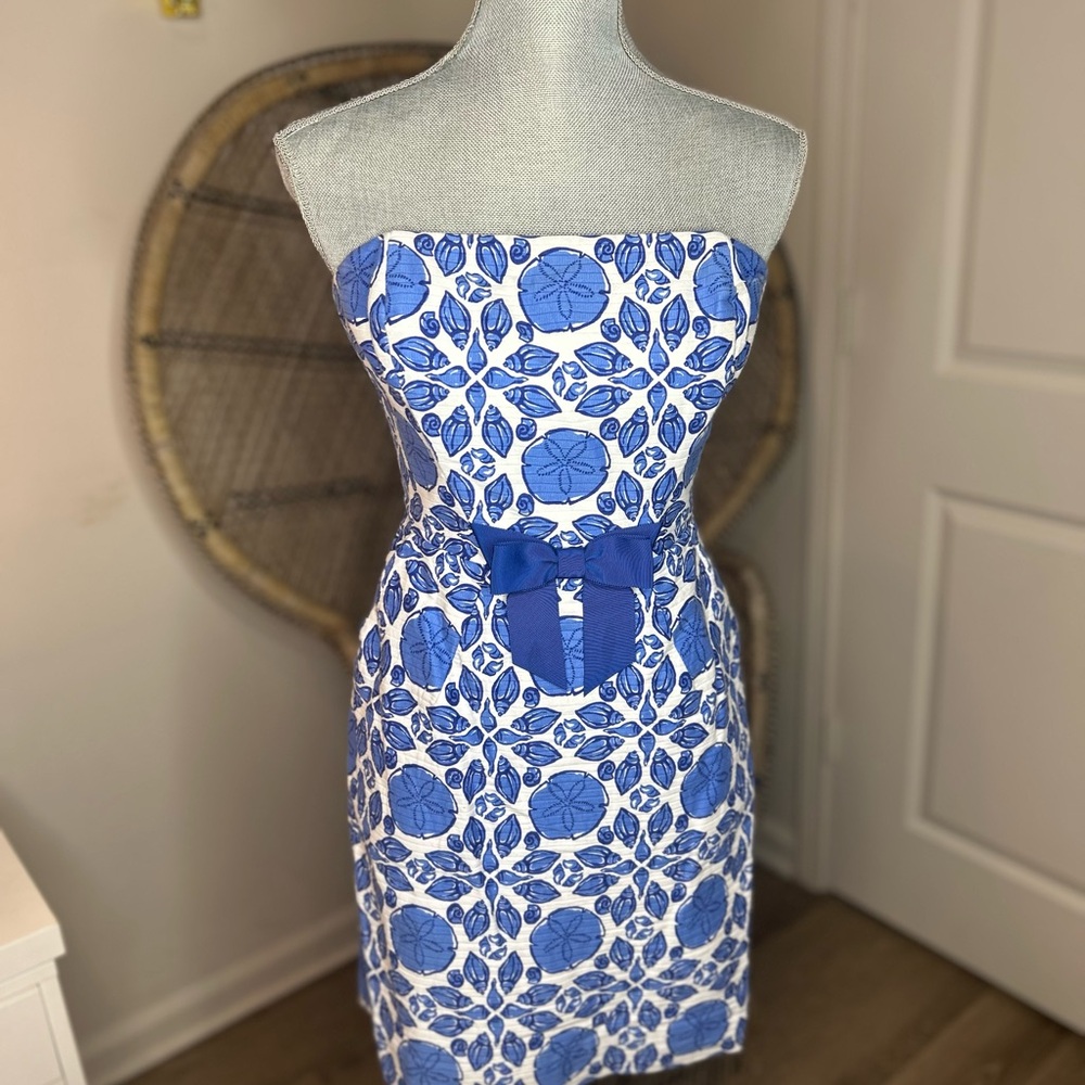 Blue Floral Strapless Dress